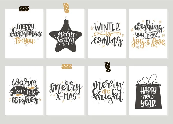 圣诞快乐,新年快乐,礼物标签和书法卡片.手写的字母。手绘设计元素。可打印项目 — 图库矢量图片