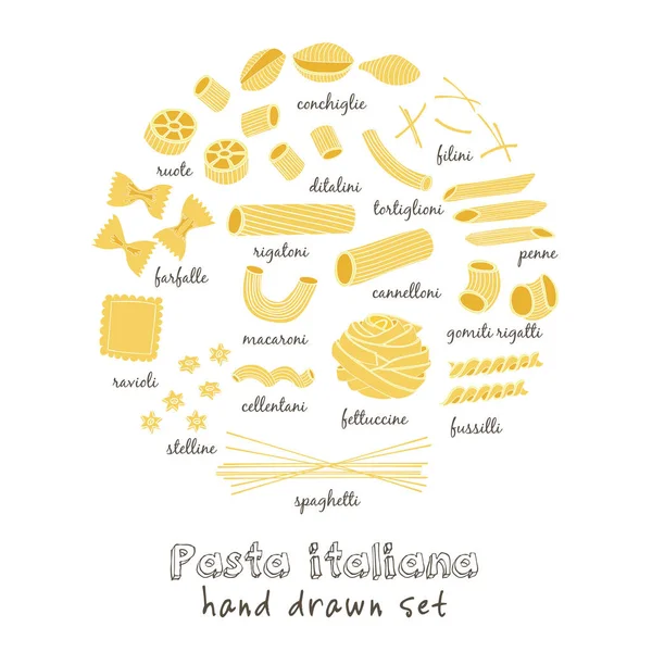 Pasta Set Zeichnungen. Skizzen. Handzeichnen. Vektorillustration. Elemente für die Gestaltung. — Stockvektor