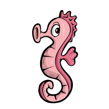 Beyaz arka planda deniz atı Tatlı Deniz Hayvanı Çizgi Filmi. 