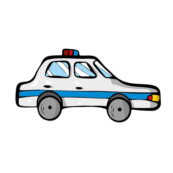 Policejní auto na bílém pozadí Roztomilý karikatura doprava. — Stockový vektor