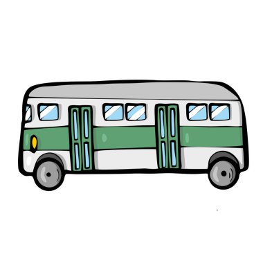 Beyaz zemin üzerinde otobüs Sevimli Çizgi film taşımacılığı. 