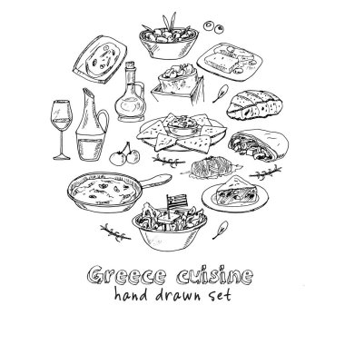 Yunanistan mutfak Vektörü, yiyecek ve içecekle hazırlandı.