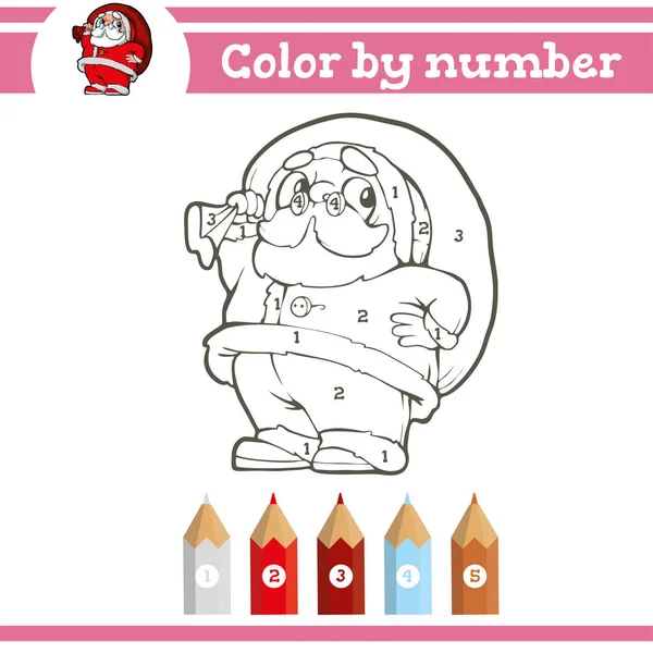 Juego de Navidad. Página para colorear para niños preescolares. Aprender números para jardines de infantes. Juego educativo. — Vector de stock