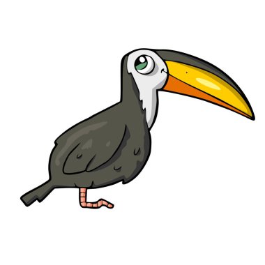 Beyaz arka planda Toucan Sevimli Çizgi film hayvanı
