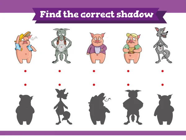 Encontre a sombra correta. Jogo educativo para crianças. Desenhos animados — Fotografia de Stock