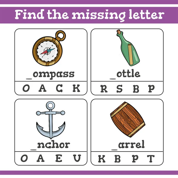 Find the missing letter Game for Preschool Children — Stock Vector