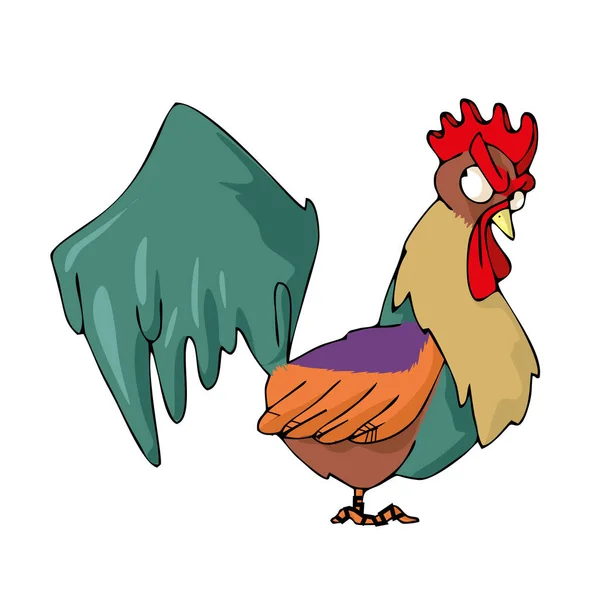 Rooster on white background Cute Cartoon Vector — Stock Vector