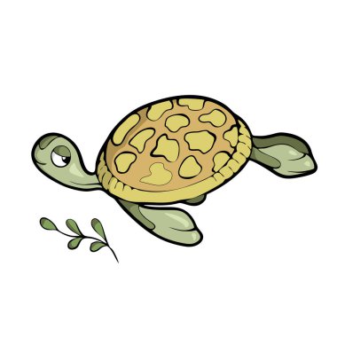 Beyaz arka plandaki kaplumbağa. Tatlı deniz hayvanı çizgi filmi.. 