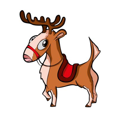 Beyaz arka planda Noel geyiği Sevimli Çizgi film 