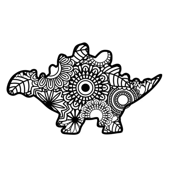 Zentangle dinosaur isolated on white background. — Stock Vector