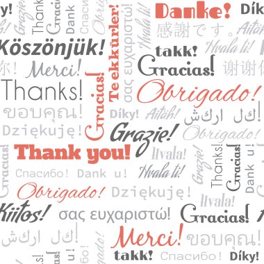 Thank you in different languages words, tags. Seamless pattern clipart