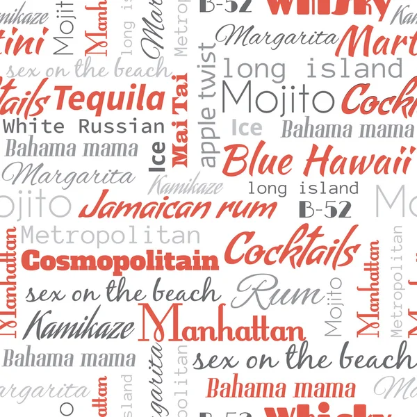 Alkohol-Cocktails Wörter, Tags. nahtloses Muster — Stockvektor