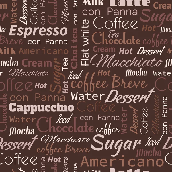 Fondo sin costuras con etiquetas de café — Vector de stock