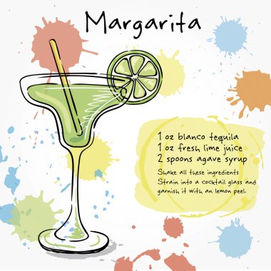 Margarita. Kokteyl elle çizilmiş çizimi.