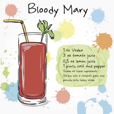 Bloody Mary. Kokteyl elle çizilmiş çizimi.