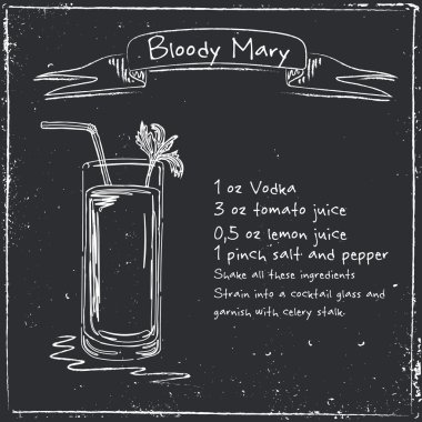 Bloody Mary. Kokteyl elle çizilmiş çizimi.