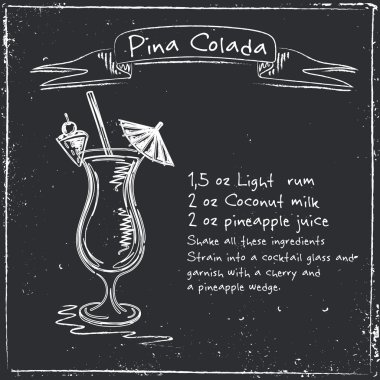 Pina Colada. Cocktai çizilmiş resmi el.