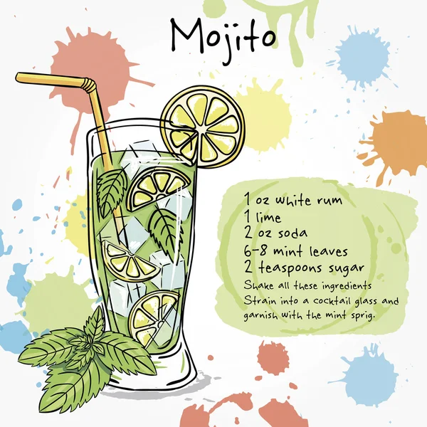 Mojito. Handgezeichnete Illustration des Cocktails. — Stockvektor