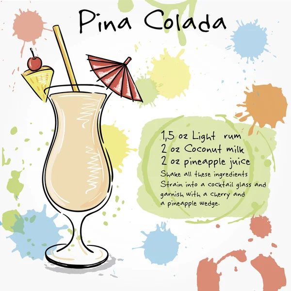 Pina Colada. Illustration dessinée à la main de cocktai . — Image vectorielle