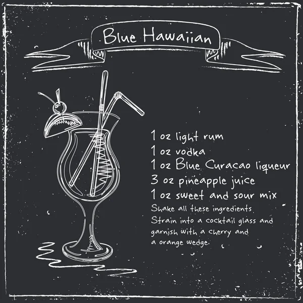 Azul havaiano. ilustração desenhada à mão de cocktai . —  Vetores de Stock