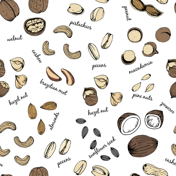 Nuts set seamless pattern