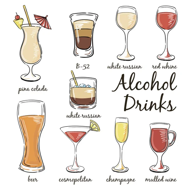 Klassische Cocktails. Handgezeichnete Illustration — Stockvektor