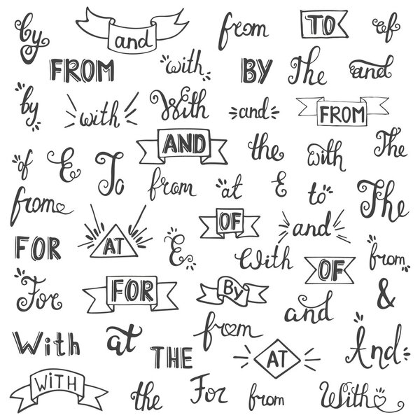 Set of hand sketched ampersands and catchwords