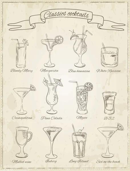 Ensemble de cocktails et boissons alcoolisées — Image vectorielle