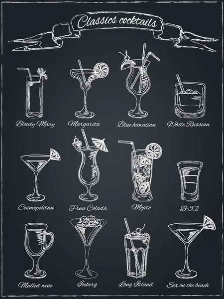 Cocktails classiques. Illustration dessinée main — Image vectorielle