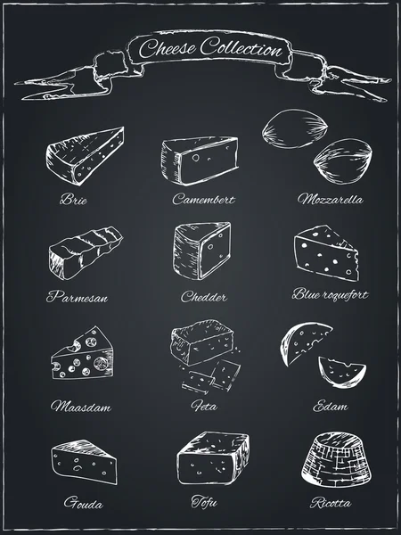 Collection de fromage sur fond sombre — Image vectorielle