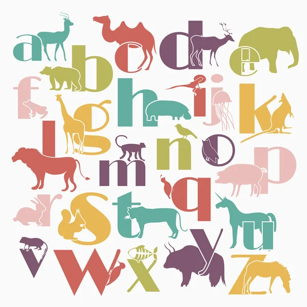 Alfabet kebun binatang dengan hewan kartun - Stok Vektor