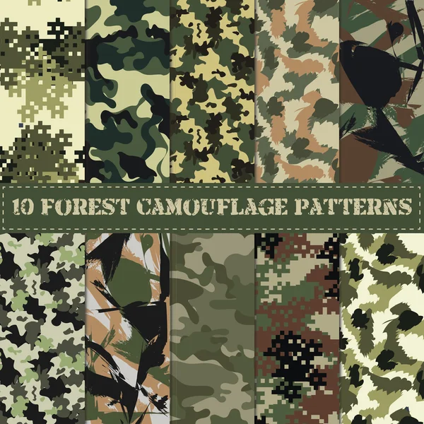 Sömlös uppsättning kamouflage mönster — Stock vektor