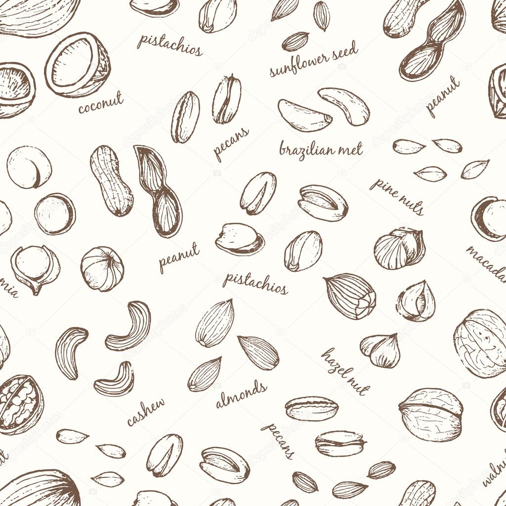 Nuts set seamless pattern