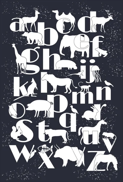 Zoo-Alphabet mit Zeichentricktieren — Stockvektor