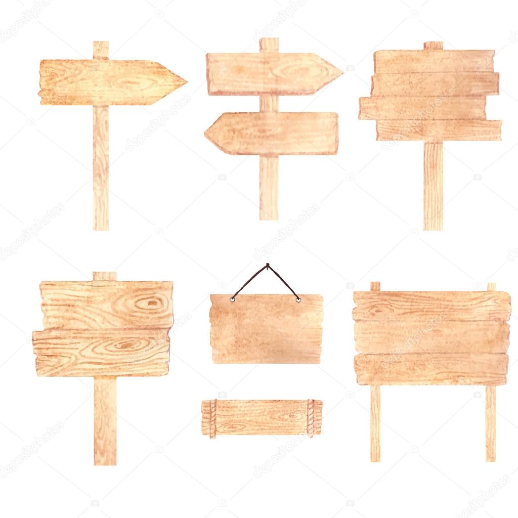 Watercolor wooden boards and arrows