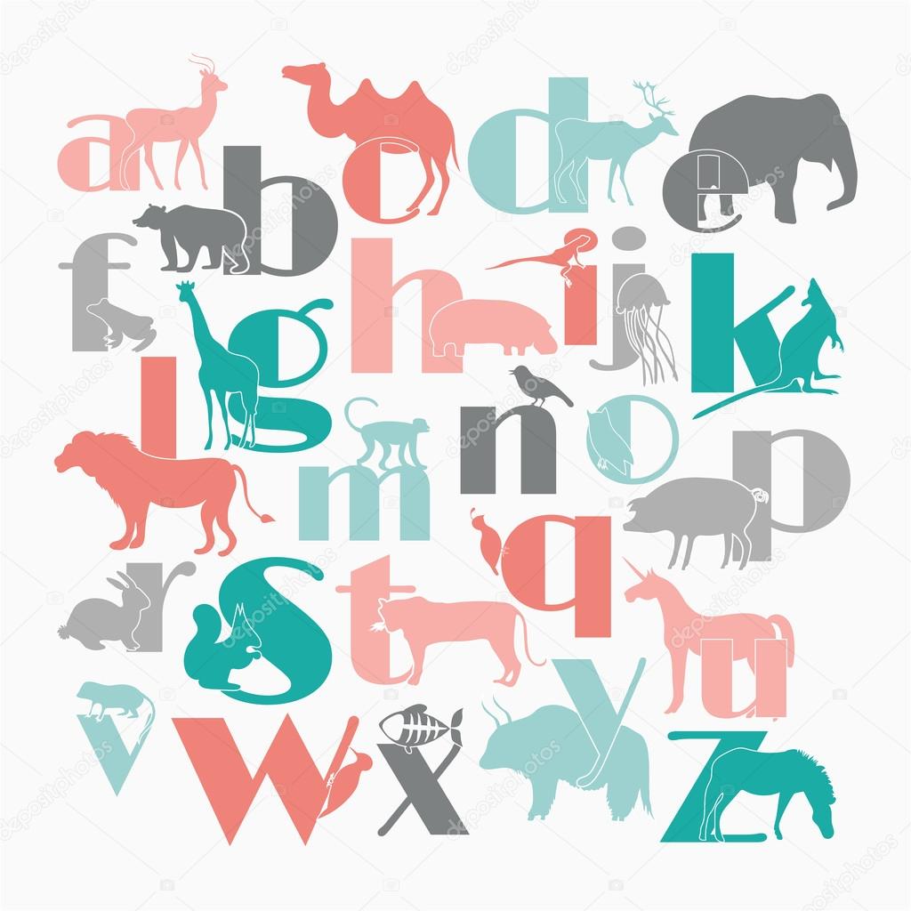 Zoo alphabet with cartoon animals