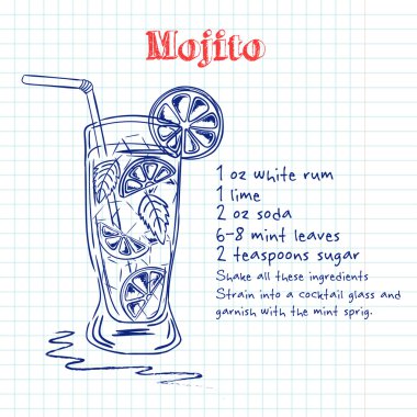 Mojito kokteyl tarifi ve malzemeler de dahil olmak üzere,.