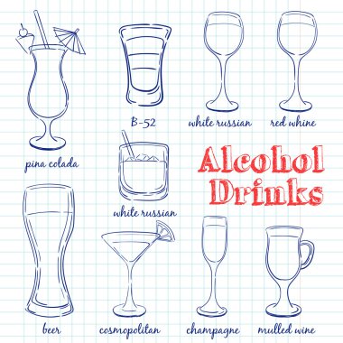 Alkollü içecekler. Elle çizilmiş