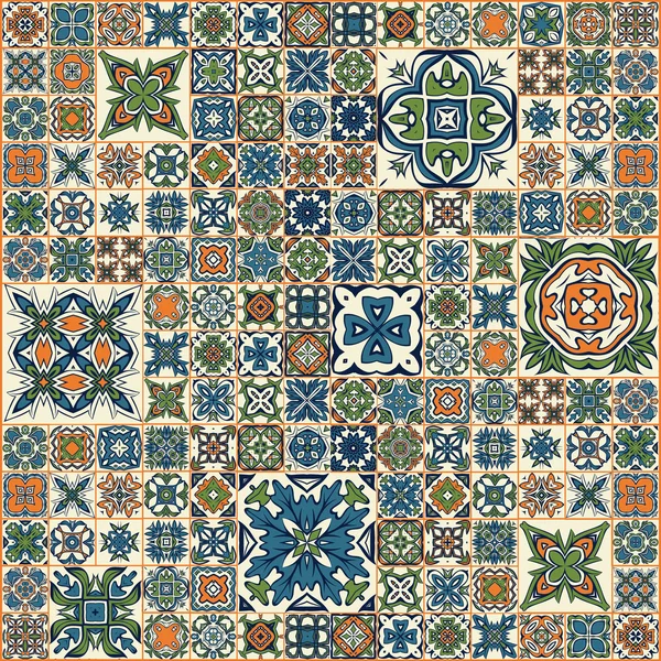 Modèle de patchwork sans couture, carreaux, ornements — Image vectorielle