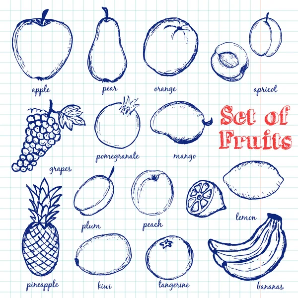Набор фруктов для дизайнерских меню — стоковый вектор