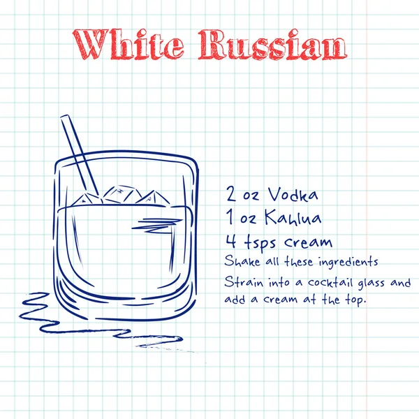 Weißer russischer Cocktail, einschließlich Rezept — Stockvektor