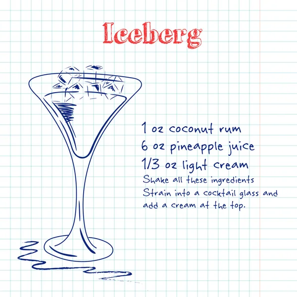 Cocktail de Iceberg, incluindo receita e ingredientes . — Vetor de Stock