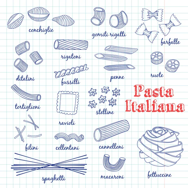 Italiano Pasta coleção desenhos . — Vetor de Stock