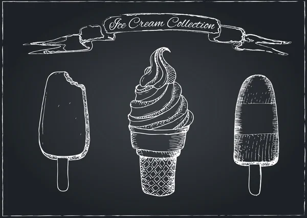 Ice Cream Set on Chalkboard — Stock Vector