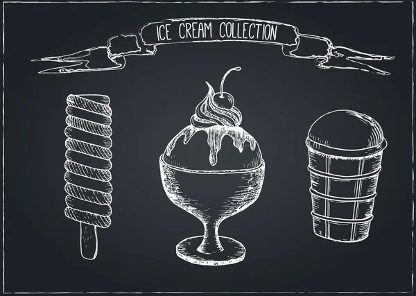 Ice Cream Set on Chalkboard — Stock Vector