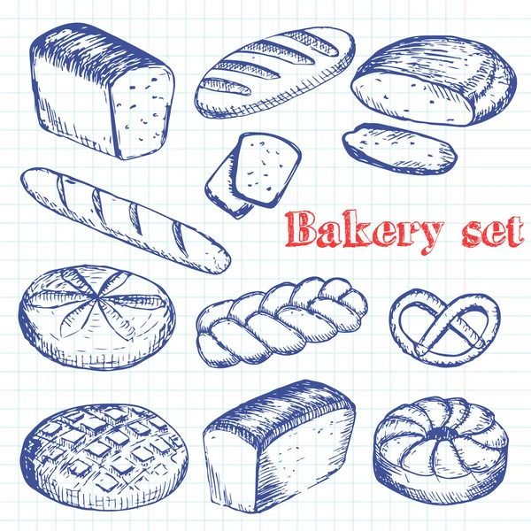 Conjunto de panadería dibujada a mano — Vector de stock