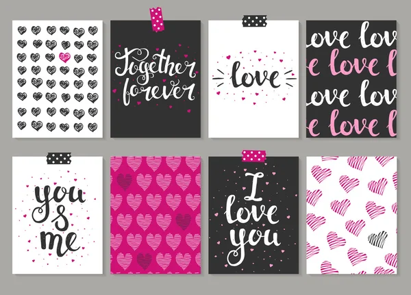 Collection of 8 cards of love design. — 스톡 벡터