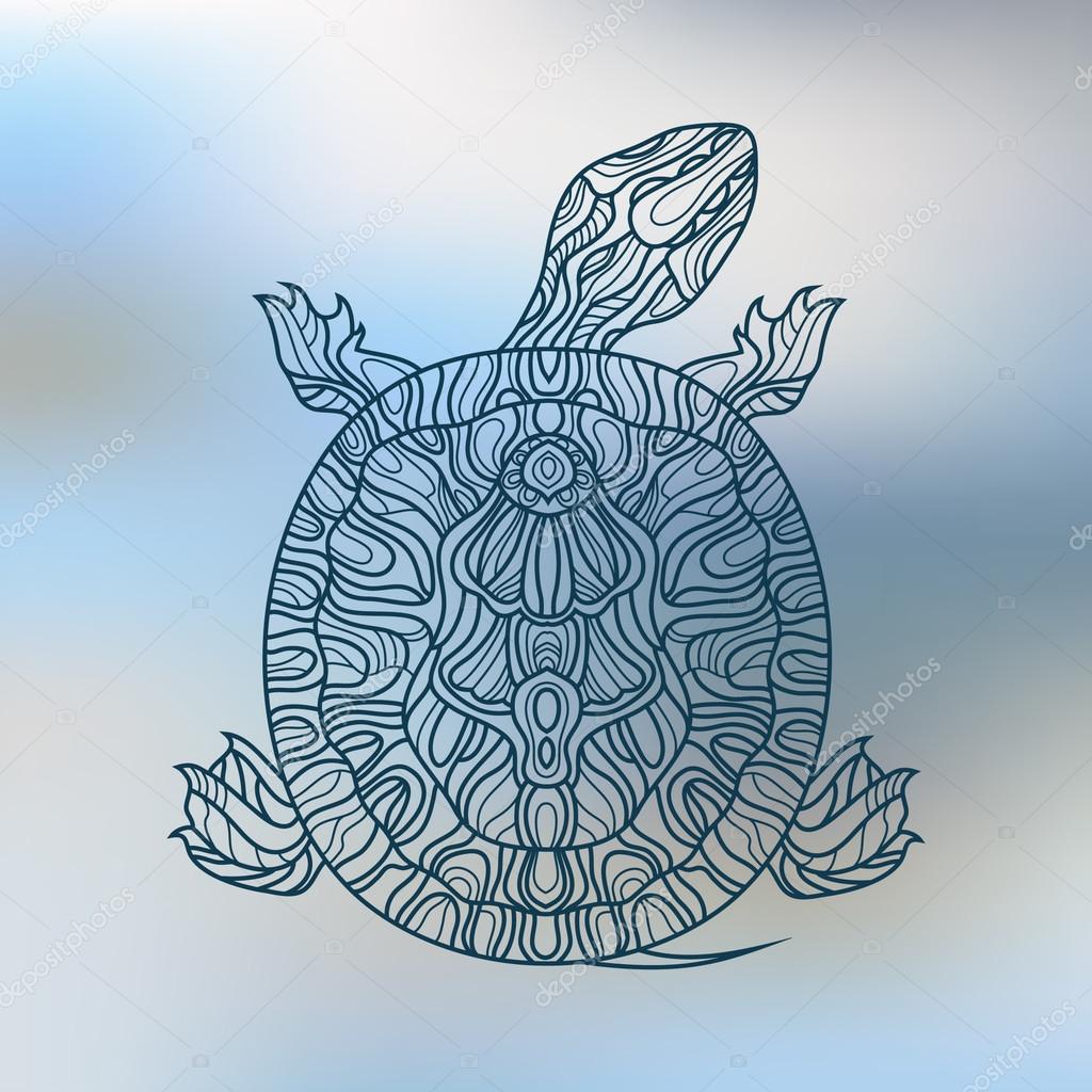 Decorative graphic turtle . Tattoo style, tribal totem animal.