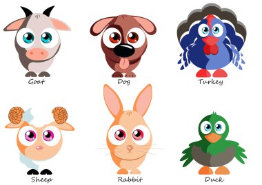 Komik hayvanlar kullanmak çıkartmalar, kitaplar, oyunlar ve diğer produ ayarla