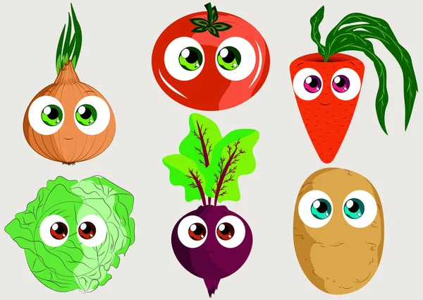 Definir vegetais engraçados para uso como adesivos, livros, jogos e outros — Vetor de Stock